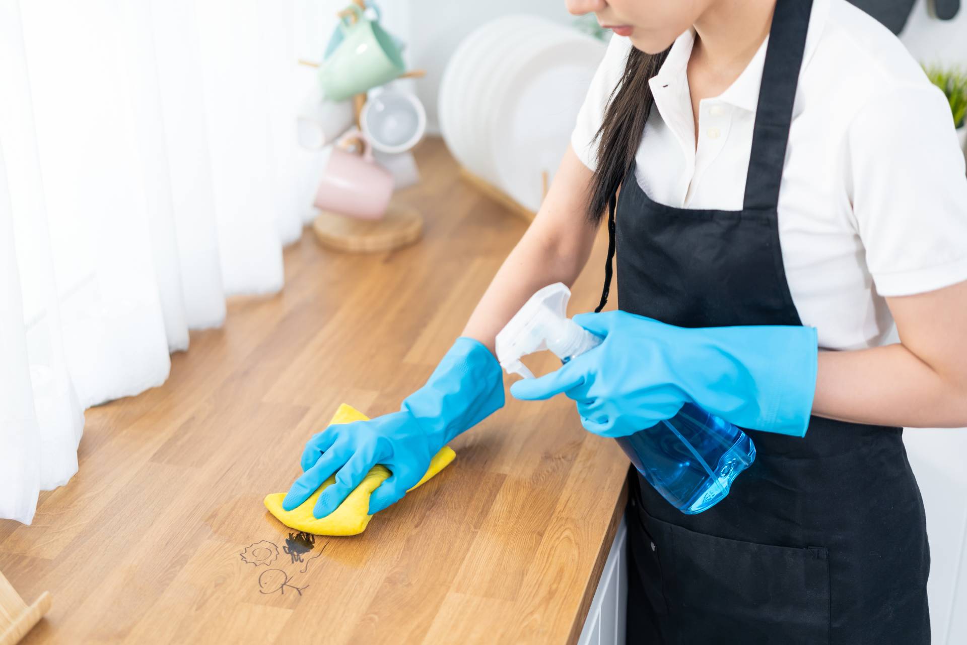 professional cleaning marks off of counter